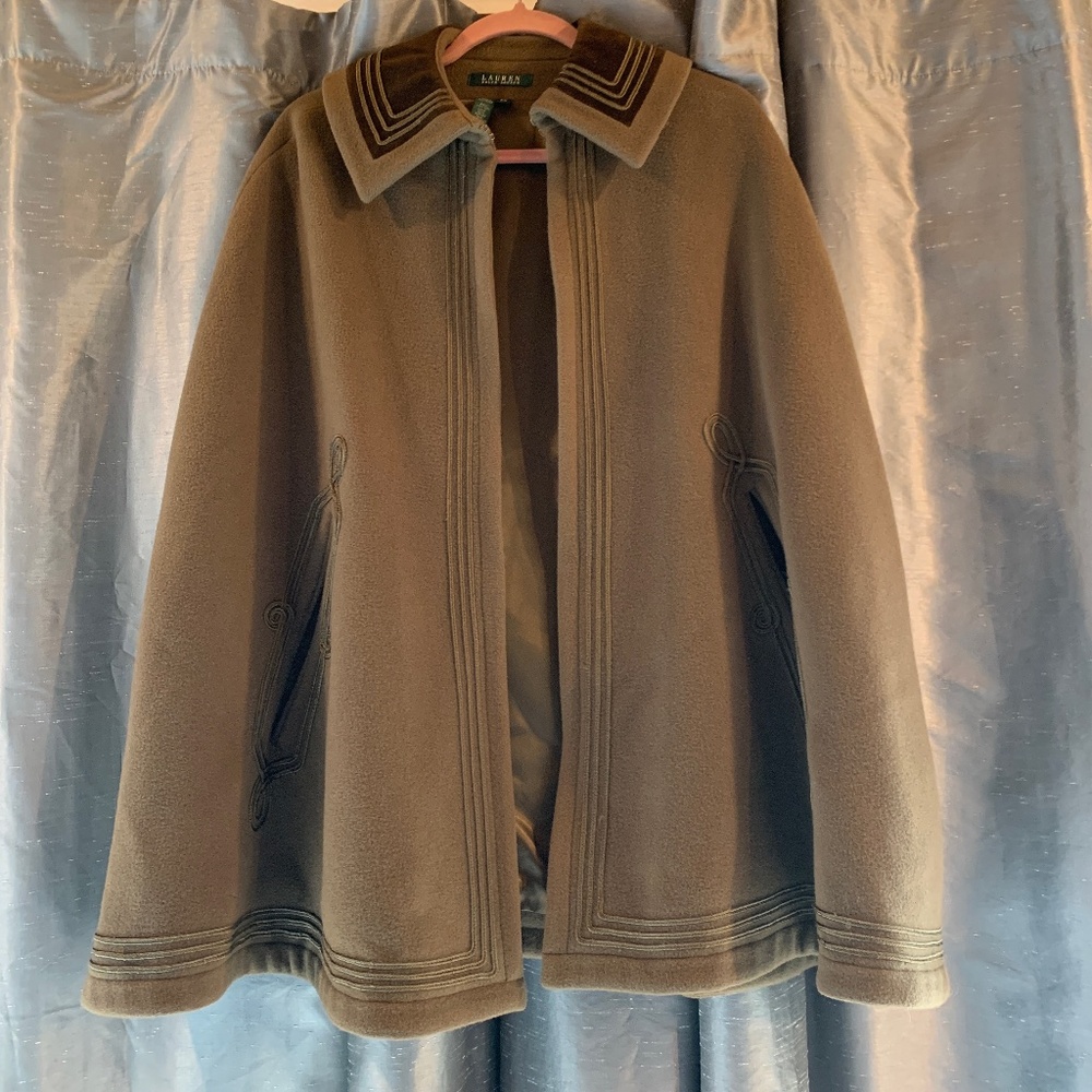 Ralph Lauren Velvet Collar and Embroidered Wool Cape-Vintage